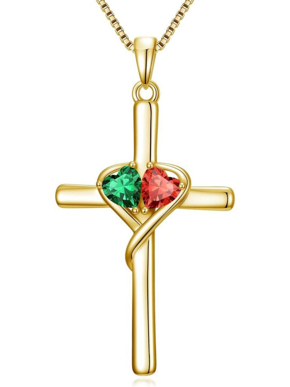 Elegant Gold Cross Necklace with Birthstone Pendant for Women - 12 Months Charm